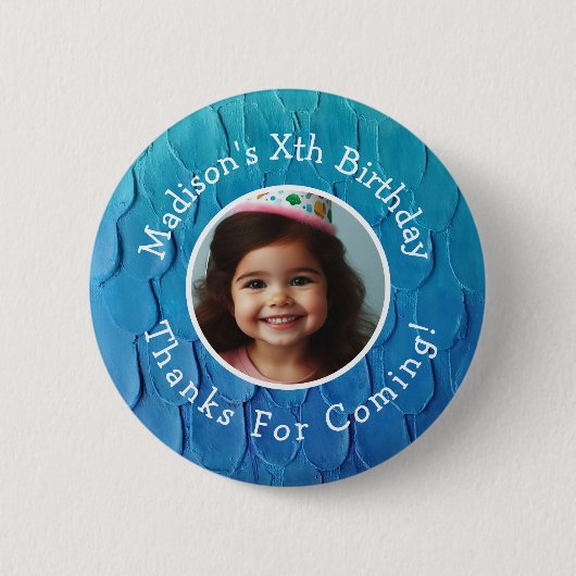 Aangepaste Fotonaam Zeemeermin Thema Verjaardag Da Ronde Button 5,7 Cm (Voorkant)