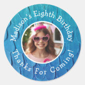 Aangepaste Fotonaam Zeemeermin Thema Verjaardag Da Ronde Sticker (Voorkant)