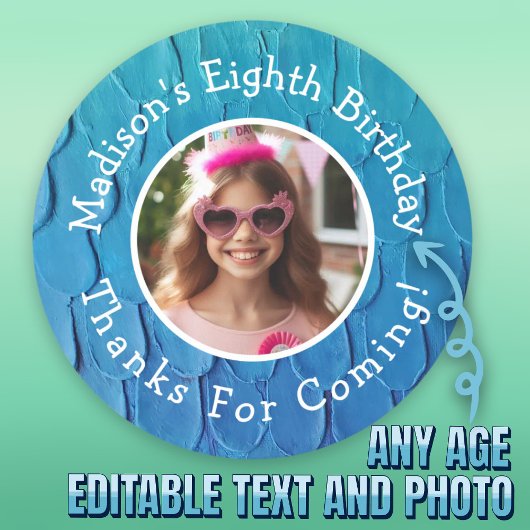 Aangepaste Fotonaam Zeemeermin Thema Verjaardag Da Ronde Sticker