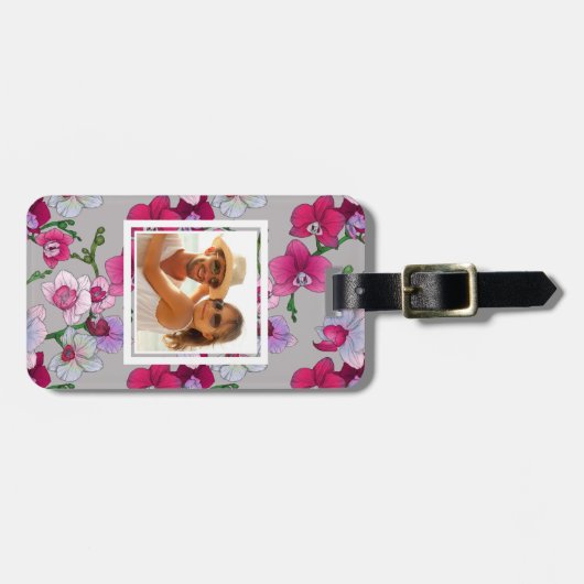 Aangepaste fotoroze orchideeën in Bloom Bagagelabel (Voorkant horizontaal)