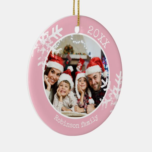 Aangepaste fotoroze snowflake keramisch ornament (Rechts)