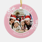 Aangepaste fotoroze snowflake keramisch ornament (Voorkant)