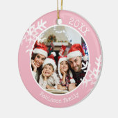 Aangepaste fotoroze snowflake keramisch ornament (Links)