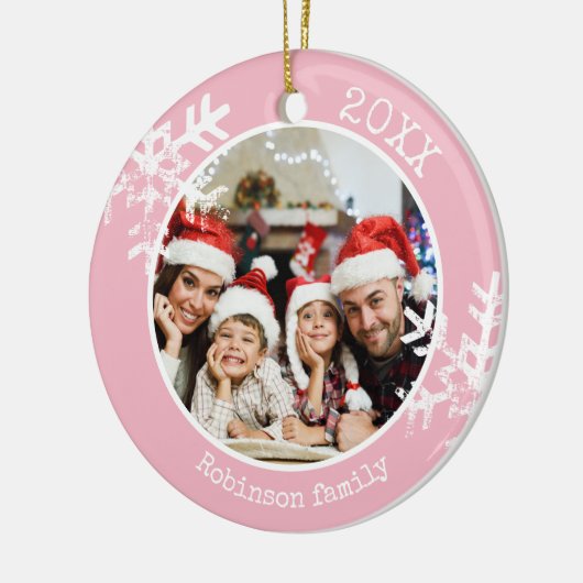 Aangepaste fotoroze snowflake keramisch ornament (Links)