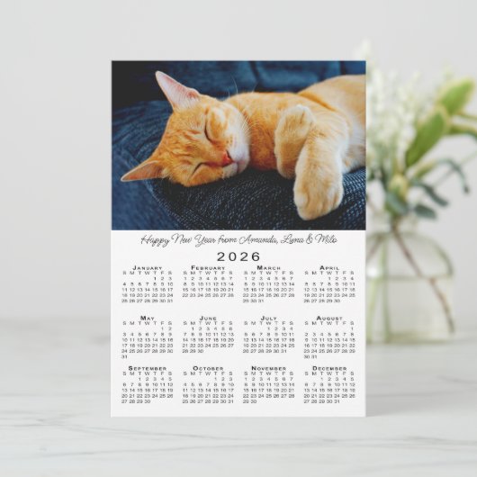 Aangepaste foto's 2026 Kalender Gelukkig Nieuwjaar Feestdagenkaart (Staand voorkant)