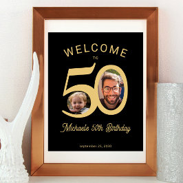 Aangepaste foto's 50ste verjaardag goud zwart welk poster
