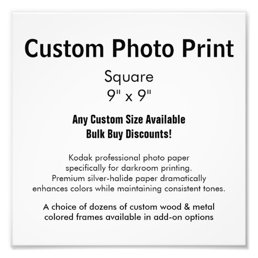 Aangepaste foto's afdrukken - Vierkant 9 x 9 inch Foto Afdruk (Voorkant)