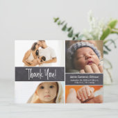 Aangepaste foto's Chalkboard geboortedatum Baby sh Bedankkaart (Staand voorkant)