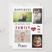 Aangepaste foto's Collage en Love Joy Peace Family Feestdagenkaart (Voorkant)