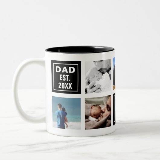 Aangepaste foto's Collage en Pap Text Squares Tweekleurige Koffiemok (Links)