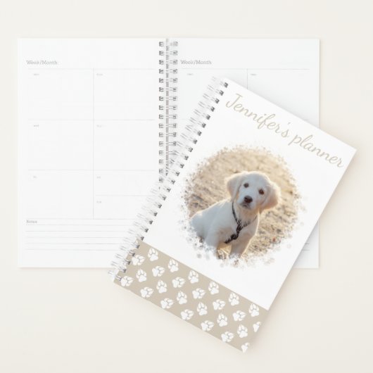 Aangepaste foto's en beige en witte paden met teks planner (Display)