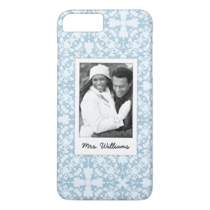 Aangepaste foto's en Bleke blauwe Damask Case-Mate iPhone Case