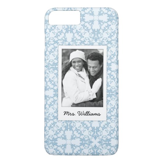Aangepaste foto's en Bleke blauwe Damask Case-Mate iPhone Case (Achterkant)