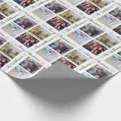 Aangepaste foto's en familienaam Vrolijk kerstfees Cadeaupapier (Hoek)