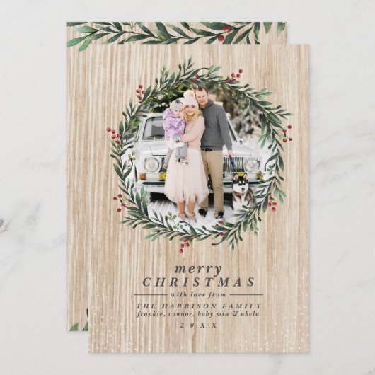 Aangepaste foto's en feestdagen met hout feestdagenkaart (Voorkant / Achterkant)