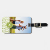 Aangepaste foto's en groen ogee monogram patroon bagagelabel (Voorkant horizontaal)