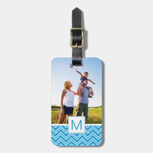 Aangepaste foto's en monogram Chevron Pattern Acht Bagagelabel (Voorkant verticaal)