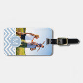 Aangepaste foto's en monogram lichtblauw Chevron Bagagelabel (Voorkant horizontaal)