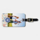 Aangepaste foto's en monogram rood en marine met a bagagelabel (Voorkant horizontaal)