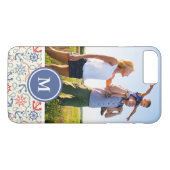 Aangepaste foto's en monogram rood en marine met a Case-Mate iPhone case (Achterkant (Horizontaal))