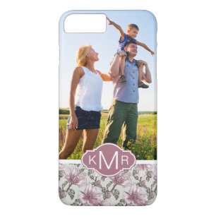 Aangepaste foto's en monogram roze Hibiscus Flower iPhone 8/7 Plus Hoesje