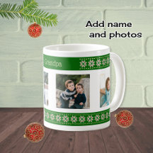 Aangepaste foto's en naam groen kerstpatroon