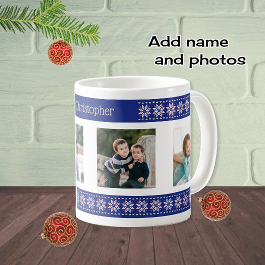 Aangepaste foto's en naam kerstpatroon koffiemok