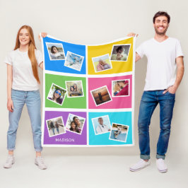 Aangepaste foto's en naam: kleurenvierkanten fleece deken