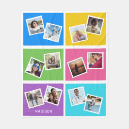 Aangepaste foto's en naam: kleurenvierkanten fleece deken