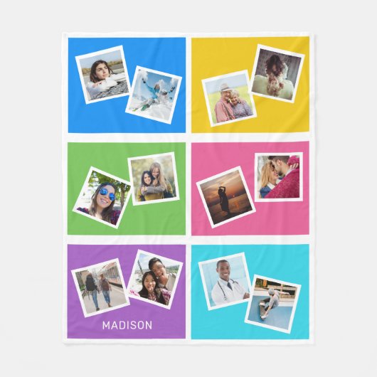 Aangepaste foto's en naam: kleurenvierkanten fleece deken (Voorkant)