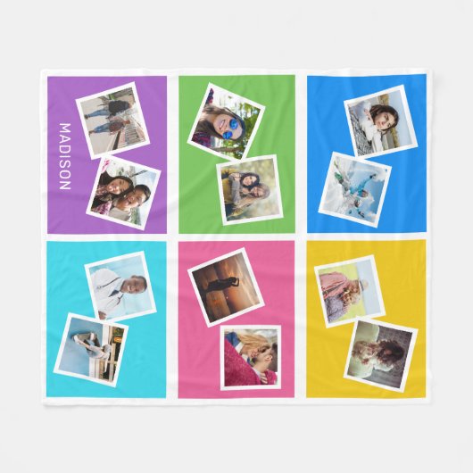 Aangepaste foto's en naam: kleurenvierkanten fleece deken (Voorkant (Horizontaal))