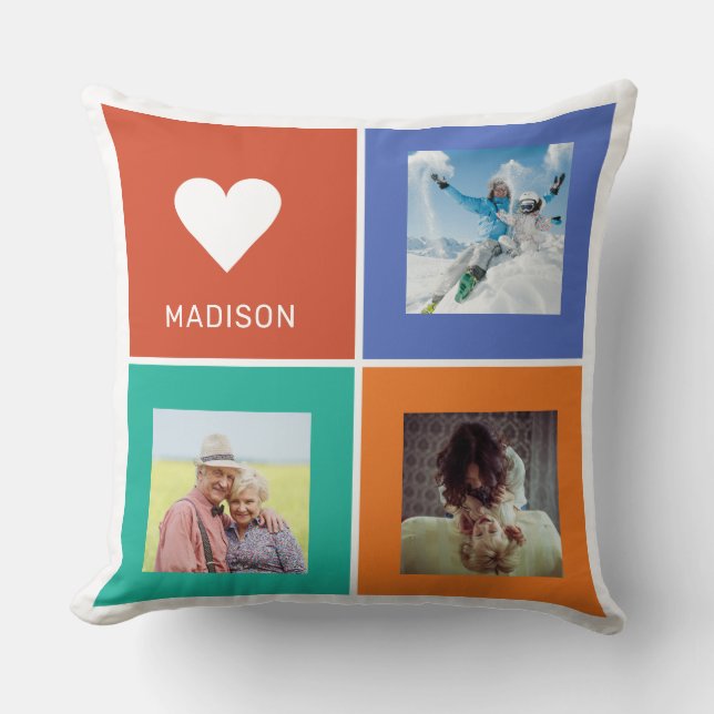 Aangepaste foto's en naam: kleurenvierkanten kussen (Voorkant)