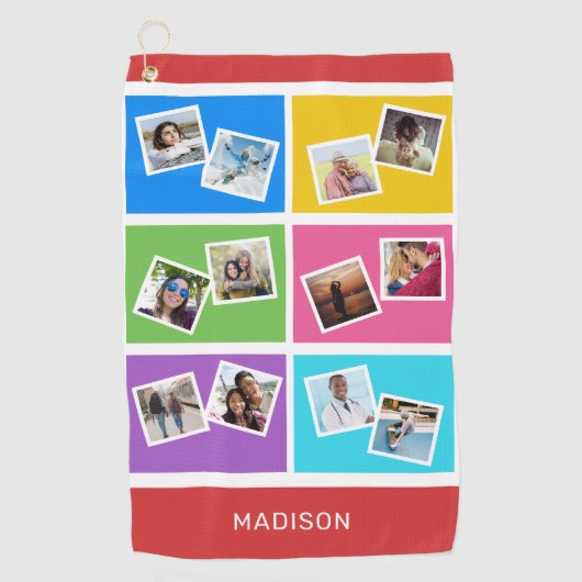 Aangepaste foto's en naam kleurrijk golfhanddoek (Voorkant)