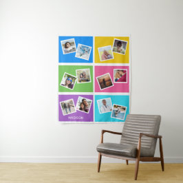Aangepaste foto's en naam kleurrijk wandkleed