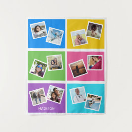 Aangepaste foto's en naam kleurrijk wandkleed