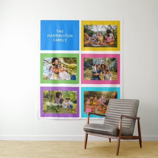 Aangepaste foto's en naam kleurrijk wandkleed (In situ)