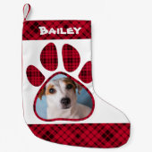 Aangepaste foto's en naam van de hond, Pet Paw Red Kleine Kerstsok (Voorkant)