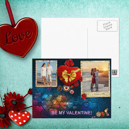 Aangepaste foto's en naamhart Mijn Valentijn mozaï Feestdagenkaart