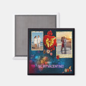 Aangepaste foto's en naamhart Mijn Valentijn mozaï Magneet (Voorkant / Achterkant)