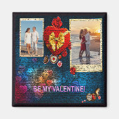 Aangepaste foto's en naamhart Mijn Valentijn mozaï Magneet (Voorkant)