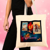Aangepaste foto's en naamhart Mijn Valentijn mozaï Tote Bag