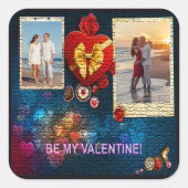 Aangepaste foto's en naamhart Mijn Valentijn mozaï Vierkante Sticker (Voorkant)