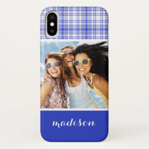 Aangepaste foto's en namen Blauw Wit Geplakt 2 Case-Mate iPhone Case