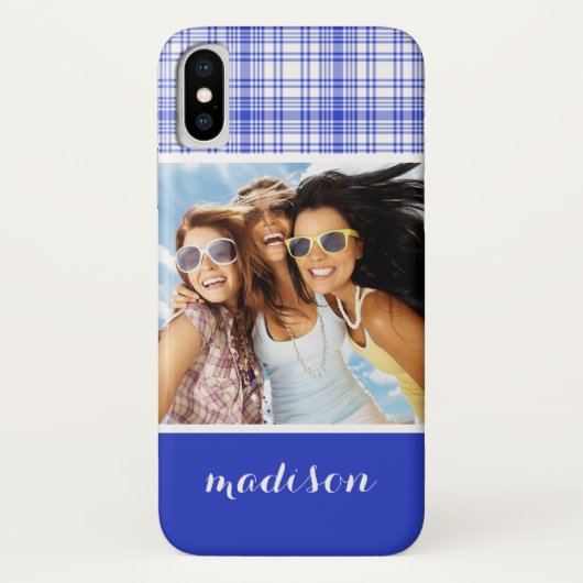 Aangepaste foto's en namen Blauw Wit Geplakt 2 Case-Mate iPhone Case (Achterkant)