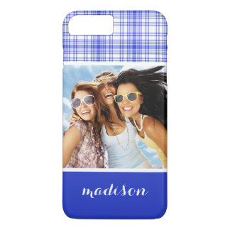 Aangepaste foto's en namen Blauw Wit Geplakt 2 iPhone 8/7 Plus Hoesje