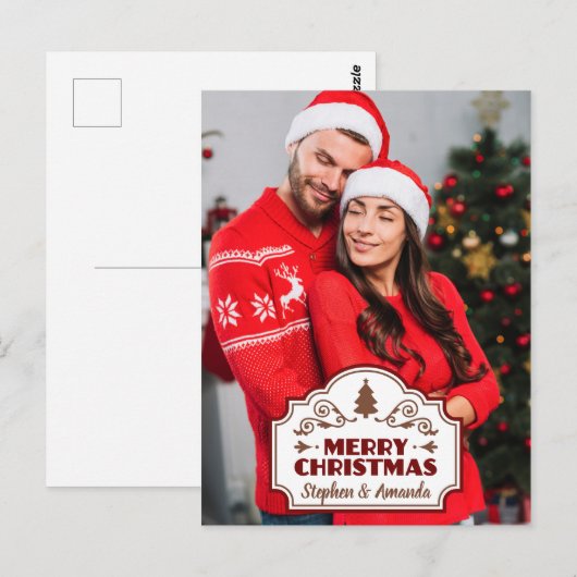 Aangepaste foto's en namen kerstbriefkaart briefkaart (Voorkant / Achterkant)