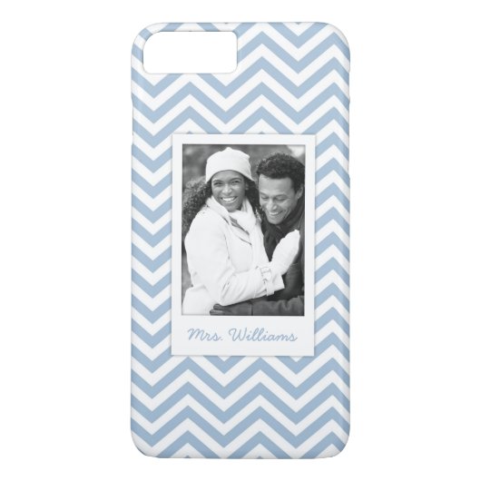 Aangepaste foto's en namen lichtblauw Chevron Case-Mate iPhone Case (Achterkant)