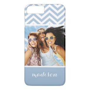 Aangepaste foto's en namen lichtblauw Chevron Case-Mate iPhone Case