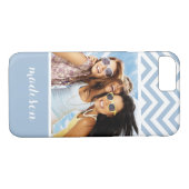 Aangepaste foto's en namen lichtblauw Chevron Case-Mate iPhone Case (Achterkant (Horizontaal))