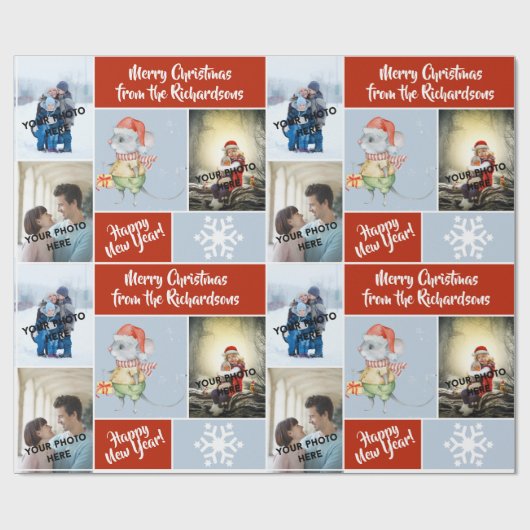 Aangepaste foto's en tekst met een schattige Santa Cadeaupapier (Vlak)